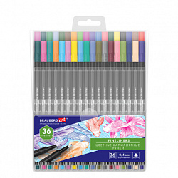 Ручки капиллярные (линеры), 36 ЦВЕТОВ, BRAUBERG ART, "Classic", трехгранные, металлический наконечник, линия письма 0,4 мм, 144150