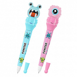 Ручка-спиннер с топпером шариковая FUNSTER (ФАНСТЕР) "MONSTERS", СИНЯЯ, ассорти, пишущий узел 0,7 мм, линия письма 0,35 мм, 144381