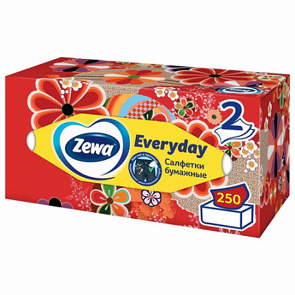 Салфетки косметические 2-слойные в картонном коробе, 250 штук, ZEWA Everyday, 8679