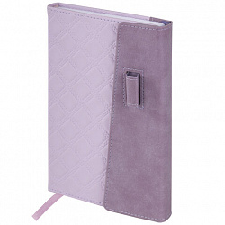 Ежедневник недатированный А5 145х215 мм, BRAUBERG "Stitch", под кожу, магнит, 160 л., сиреневый, 116589
