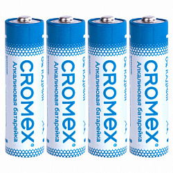 Батарейки алкалиновые "пальчиковые" КОМПЛЕКТ 4 шт., CROMEX (КРОМЕКС) Alkaline, AA (LR6, 15A), блистер, 457130