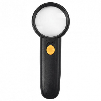 Лупа просмотровая BRAUBERG, С ПОДСВЕТКОЙ, диаметр 50 мм, увеличение 5, корпус черный, 454128