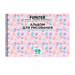 Альбом для рисования А4 40 л., гребень, обложка картон, FUNSTER, 200х290 мм, кросс-серия "КОШАЧЬИ ЛАПКИ", 107520