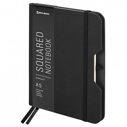 Блокнот А5 (162х218 мм), BRAUBERG "NOTE", под кожу софт-тач, с резинкой, 80 л., клетка, черный, 113437