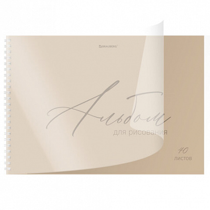 Альбом для рисования, пластиковая обложка, А4 40л., гребень, BRAUBERG, 210х297мм, ОДНОТОННЫЕ (4 вида), 107681