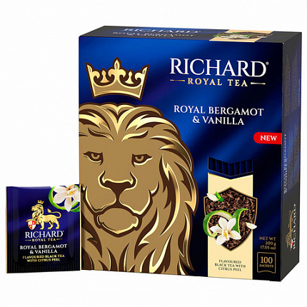 Чай RICHARD "Royal bergamot & vanilla" черный, 100 пакетиков в конвертах по 2 г, 102736