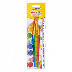 Кисти СИНТЕТИКА набор 5 шт. (круглая 3, плоская 2, 6, 14, овальная 1), блистер, ЮНЛАНДИЯ, 201069