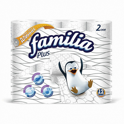 Бумага туалетная бытовая, спайка 12 шт., 2-слойная (12х20,4 м), FAMILIA PLUS, белая, 5057792