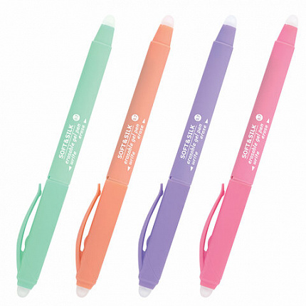 Ручка стираемая гелевая с грипом BRAUBERG "SOFT&SILK PASTEL", СИНЯЯ, корпус ассорти, узел 0,7 мм, 143934
