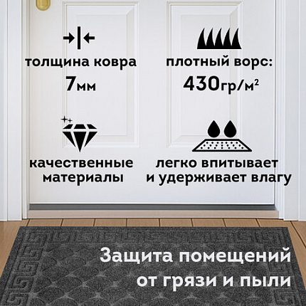 Коврик придверный 40х60 см, СЕРЫЙ, грязезащитный, 430 г/м2, фактурный рисунок ЧЕШУЙКИ, ЛЮБАША, 701058