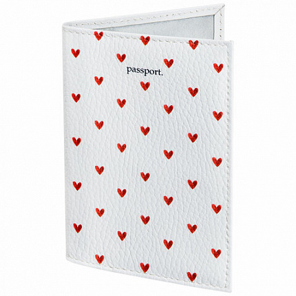 Обложка для паспорта натуральная кожа флоттер, принт "Сердечки", цвет белый, BRAUBERG, 238866