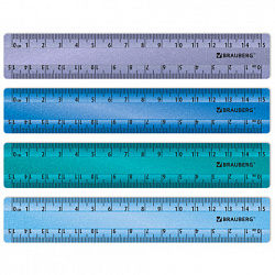 Линейки пластиковые 15 см металлик BRAUBERG, НАБОР 4 штуки, непрозрачные, пенал, 210882