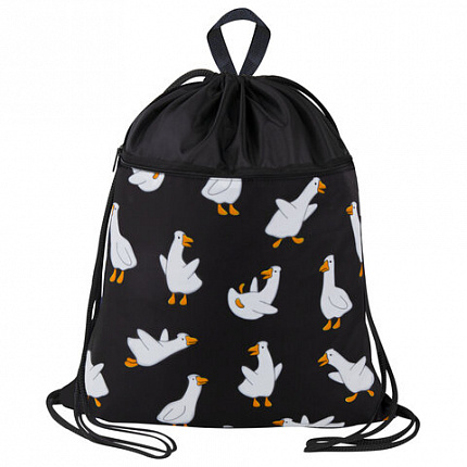 Мешок для обуви BRAUBERG БОЛЬШОЙ, с ручкой, карман на молнии, сетка, 49х41 см, "Crazy geese", 274638
