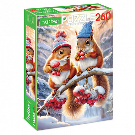 Пазл картонный "ЗИМНИЕ РАДОСТИ " 260 элементов АССОРТИ, 220х330 мм, HATBER