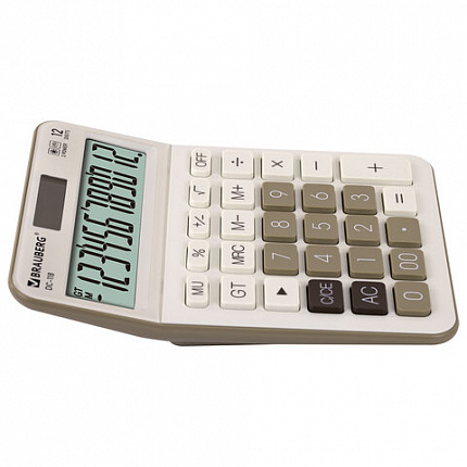 Калькулятор настольный BRAUBERG DC-118-BG (175х126 мм), 12 разрядов, двойное питание, бежевый, 272963
