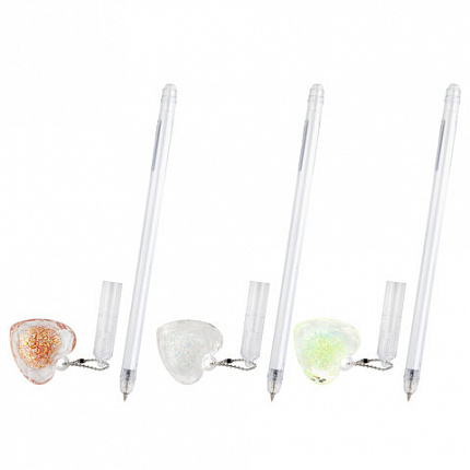 Ручка с подвеской шариковая ЮНЛАНДИЯ "Хрустальное сердце", детали ассорти, СИНЯЯ, пишущий узел 0,7 мм, 143792