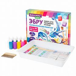ЭБРУ набор для рисования на воде 9 цветов по 20 мл (60 картин), лоток А4, BRAUBERG HOBBY, 665355