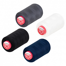 Нитки швейные 40/2 5000 ярд. (4572 м), Набор 4 цвета, белый/серый/синий/черный, DEVELIA (ДЕВЕЛИА), 665619