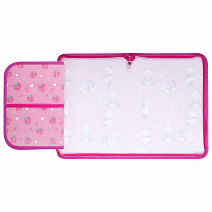 Папка для труда на молнии ЮНЛАНДИЯ А4, 1 отделение, откидная планка, органайзер, "Panda time", 270983