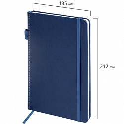 Блокнот А5 135x212 мм BRAUBERG "Edge", под кожу, резинка, держатель, 80 л., клетка, синий, 117149