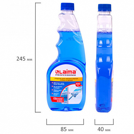 Средство для мытья стекол и зеркал 500 мл LAIMA PROFESSIONAL, свежий озон, сменный блок, 606739
