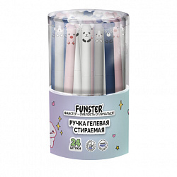 Ручка стираемая гелевая FUNSTER (ФАНСТЕР) "CUTE ANIMALS", СИНЯЯ, корпус soft-touch ассорти, узел 0,5 мм, линия письма 0,35 мм, 144434