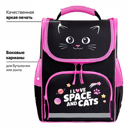 Ранец ПИФАГОР BASIC, 1 отделение, 3 кармана, эргономичная спинка, "Dark kitten", 35х28х18 см, 273134