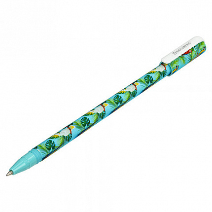 Ручка шариковая BRAUBERG SOFT TOUCH STICK "PARROTS", СИНЯЯ, мягкое покрытие, узел 0,7 мм, 143706