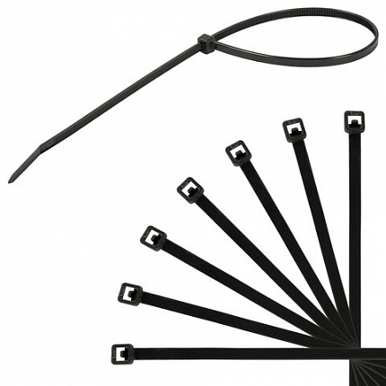 Стяжка (хомут) нейлоновая сверхпрочная POWER LOCK, 3,6x300 мм, КОМПЛЕКТ 100 шт., черная, SONNEN, 607917