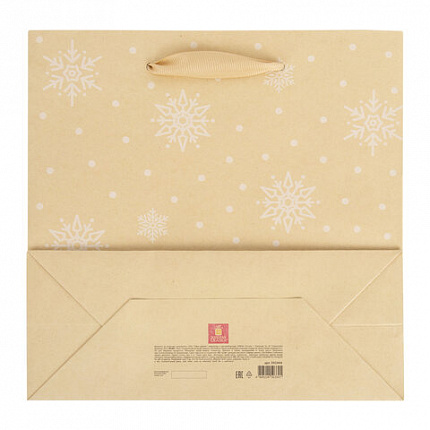 Пакет подарочный (1 шт.) новогодний, 20х8х20 см, "Snowflakes", прозрачное окно, крафт, ЗОЛОТАЯ СКАЗКА, 592444