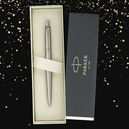 Ручка шариковая PARKER "Jotter Core Stainless Steel CT", ежедневник А5 черный, пакет, 880891