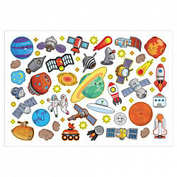 Наклейки бумажные с игровым полем НАБОР, 2 листа, 184 наклеек, "Космическое приключение", HATBER, 2Н5н