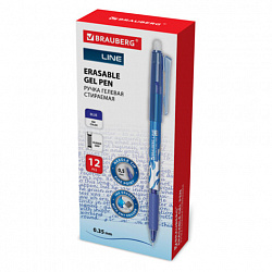 Ручка стираемая гелевая с грипом BRAUBERG "LINE", СИНЯЯ, игольчатый наконечник 0,5 мм, линия письма 0,35 мм, 144433