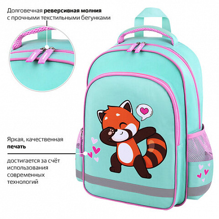 Рюкзак ПИФАГОР SCHOOL, 1 отделение, 3 кармана, "Красная панда", 38x28х14 см, 272083