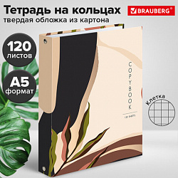 Тетрадь на кольцах А5 (175х215 мм), 120 листов, твердый картон, клетка, BRAUBERG, Vision, 404075
