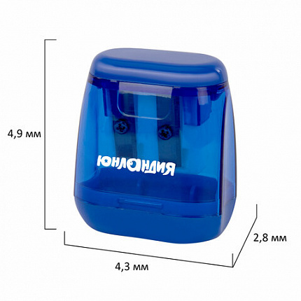 Точилка с контейнером для простых и утолщенных карандашей ЮНЛАНДИЯ "СУНДУЧОК", 2 отверстия, 272506