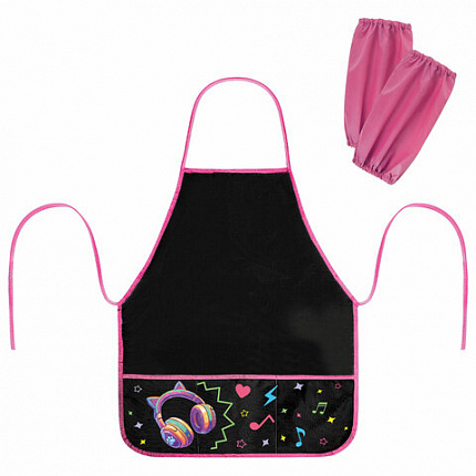 Фартук с нарукавниками для уроков труда BRAUBERG, 3 кармана, 46x54 см, Headphones, 273643