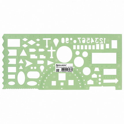 Линейка офицерская 20 см, BRAUBERG, зеленая, 65 тактических элементов, отливная шкала, 210833