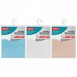 Шторка для ванной PEVA, 180х200 см, кольца в комплекте, цвет ассорти (белый, голубой, коричневый), PRIMILA (ПРИМИЛА), 700073