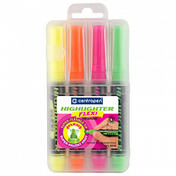 Текстовыделители ПАСТЕЛЬНЫЕ 4 ЦВЕТА CENTROPEN "Flexi", гибкий наконечник, 1-5 мм, 8542/4, 485420402