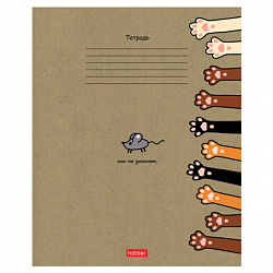 Тетрадь 18 л., HATBER клетка, обложка картон КРАФТ, "На мягких лапках" (микс в спайке), 068447, 18Т5В1