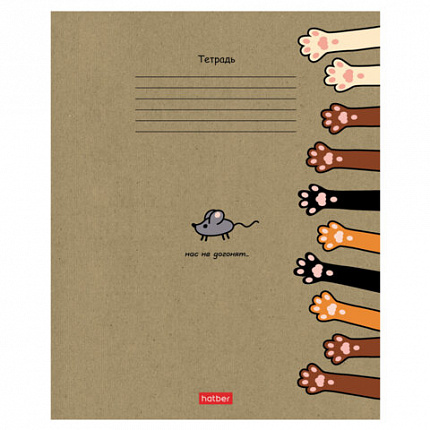 Тетрадь 18 л., HATBER клетка, обложка картон КРАФТ, "На мягких лапках" (микс в спайке), 068447, 18Т5В1
