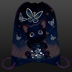 Мешок для обуви BRAUBERG PREMIUM, карман, подкладка, светоотражайка, 43х33 см, "Night catcher", 273442