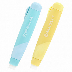 Ластики выдвижные BRAUBERG "REWIND", 2 ШТУКИ, 114х20х20 мм, белые, пастельные цвета корпуса, блистер, 272687
