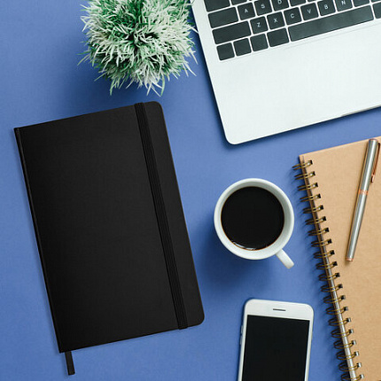 Блокнот А5 138x213 мм, BRAUBERG "Basic", под кожу, 80 л., клетка, черный, 116227