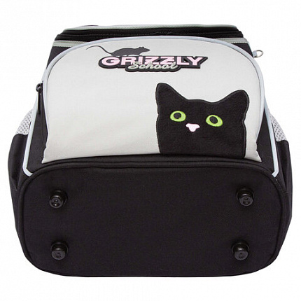 Ранец GRIZZLY анатомическая спинка, с мешком для обуви, для девочек, "BLACKY", серый, 33х25х13 см, RAm-584-1/2