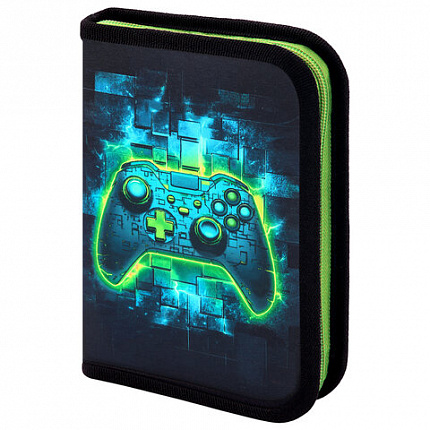 Пенал BRAUBERG, 1 отделение, 1 откидная планка, полиэстер, 21х14 см, "Neon gamepad", 274596
