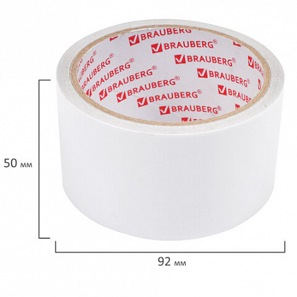 Клейкая двухсторонняя лента 50 мм х 8 м, ПОЛИПРОПИЛЕНОВАЯ ОСНОВА, 90 мкм, BRAUBERG, 600481