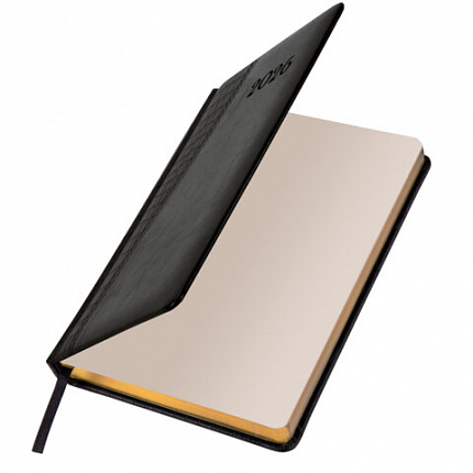 Ежедневник датированный 2026, А5, 138x213 мм, BRAUBERG "Cayman", под кожу, черный, 117047