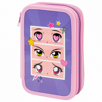 Пенал ПИФАГОР, 3 отделения, ламинированный картон, 19х11 см, "Anime eyes", 272251